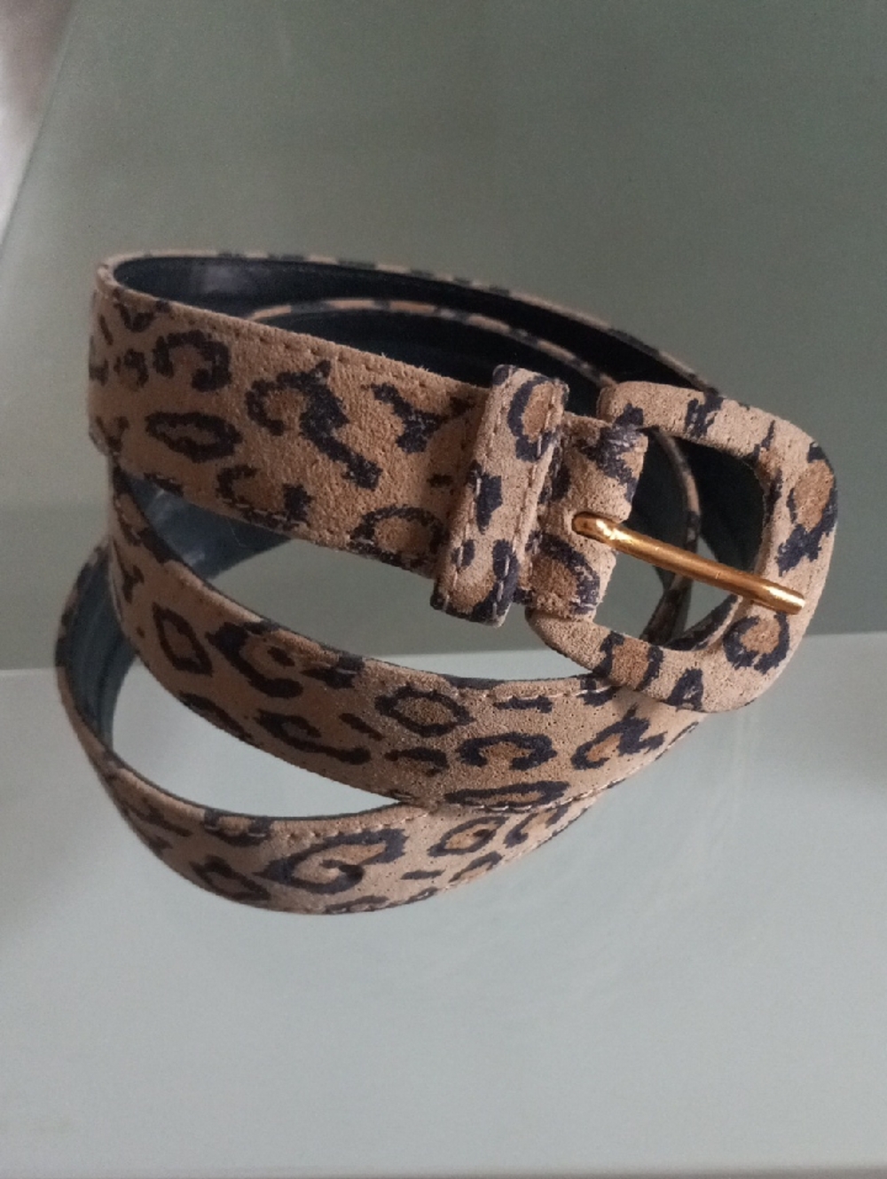 Vintage Jaeger Italy Genuine Leather Leopard Print Belt Size 34